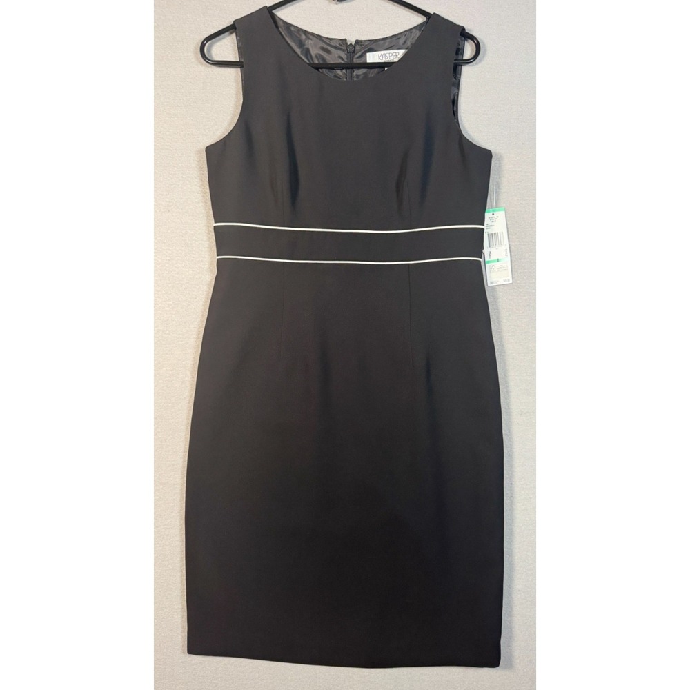Kasper Seperates Sleeveless Contrast Waistband Sheath Dress - Black - Size 8 NEW